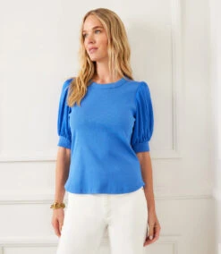 Puff Sleeve Contrast Shirttail Top