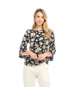 Petite Size Flare Sleeve Pick-Up Top -Karen Kane Store 2L31301P BLK KK 2025 Summer 00 1