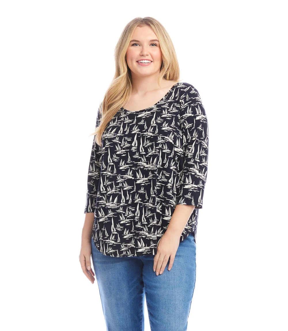 Plus Size 3/4 Sleeve Shirttail Top 3 Plus Size 3/4 Sleeve Shirttail Top