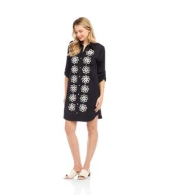 Roll Tab Embroidered Shirtdress 10 Roll Tab Embroidered Shirtdress -Karen Kane Store 2L70114 BLC KK 2025 Summer 00 2
