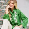 Blouson Sleeve Embroidered Tie-Front Top -Karen Kane Store 2L70118 GRE KK 2025 Summer 00 1