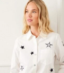 Long Sleeve Embroidered Star Shirt -Karen Kane Store 2L70122 OWN karenkane 2025 Summer 00 2