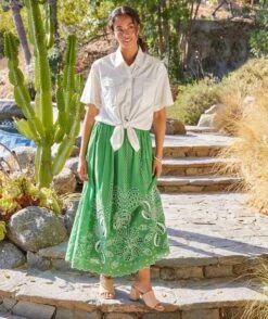 Cutout Embroidery Midi Skirt -Karen Kane Store 2L70123 GRE KK 2025 Summer 00 1