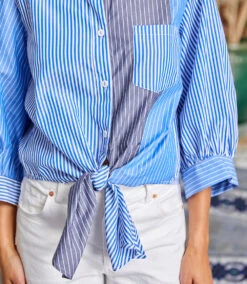 Blouson Sleeve Mixed Stripe Tie-Front Top 16 Blouson Sleeve Mixed Stripe Tie-Front Top -Karen Kane Store 2L70126 STP KK 2025 Summer 00 2