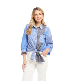 Blouson Sleeve Mixed Stripe Tie-Front Top 12 Blouson Sleeve Mixed Stripe Tie-Front Top -Karen Kane Store 2L70126 STP KK 2025 Summer 00 3