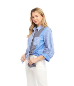 Blouson Sleeve Mixed Stripe Tie-Front Top 13 Blouson Sleeve Mixed Stripe Tie-Front Top -Karen Kane Store 2L70126 STP KK 2025 Summer 00 4