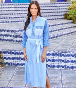 Mixed Stripe Midi Shirtdress