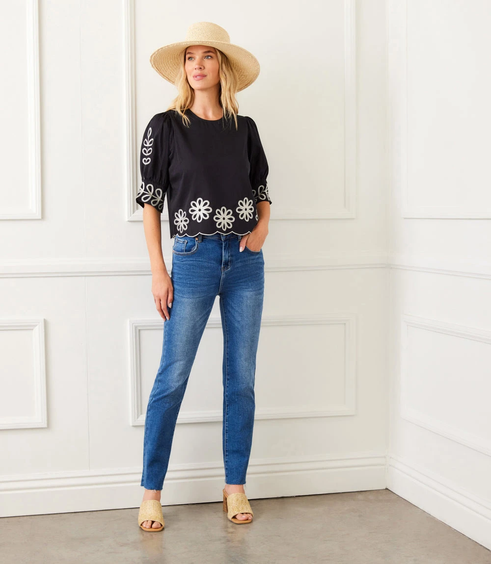 Petite Size 3/4 Sleeve Embroidered Scallop Top 5 Petite Size 3/4 Sleeve Embroidered Scallop Top - Image 3