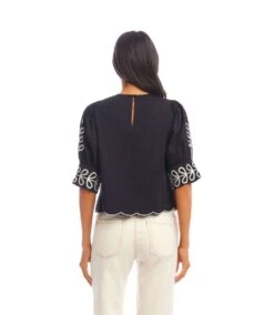 3/4 Sleeve Embroidered Scallop Top 20 3/4 Sleeve Embroidered Scallop Top -Karen Kane Store 2L70250 BLC KK 2025 Summer 00 4
