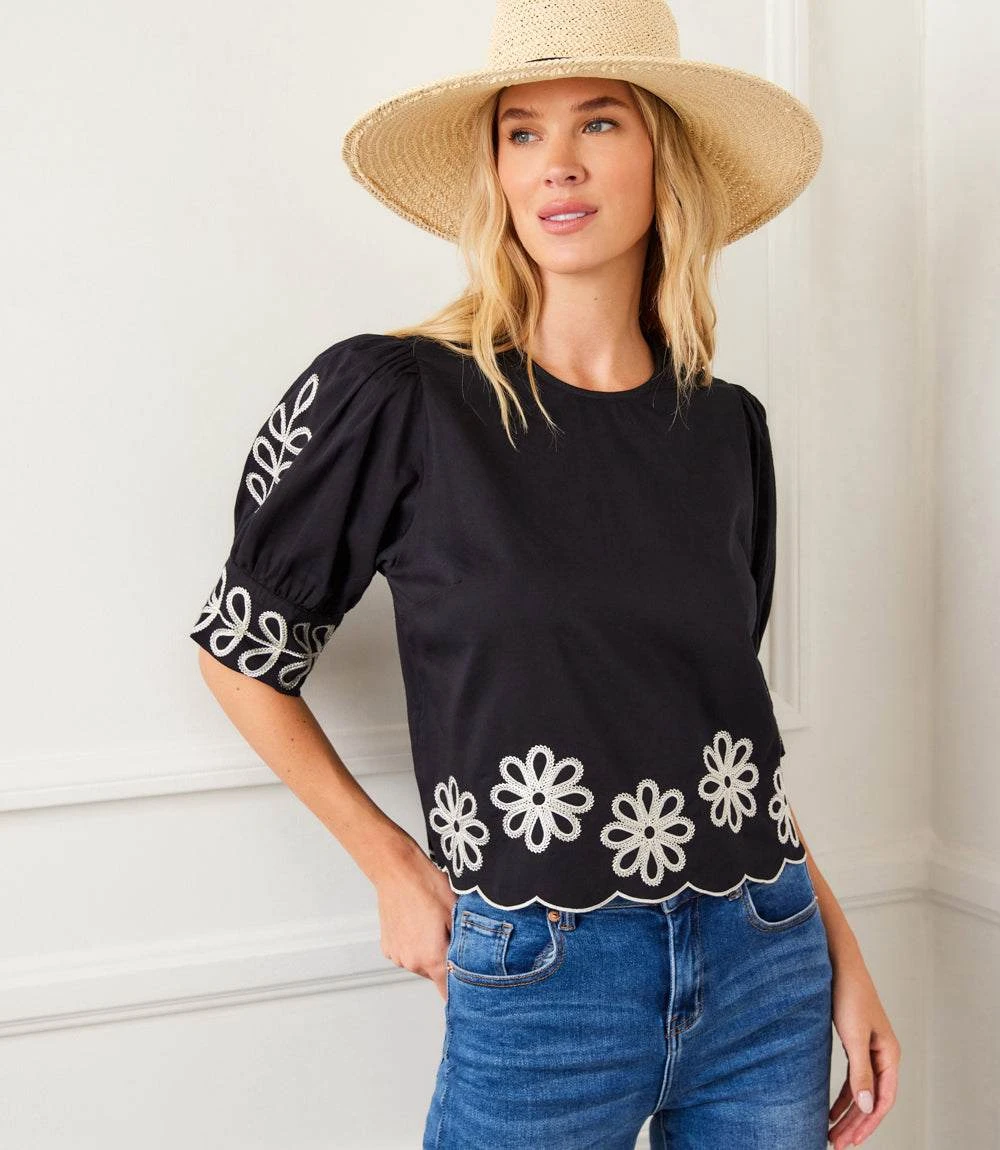 3/4 Sleeve Embroidered Scallop Top 6 3/4 Sleeve Embroidered Scallop Top - Image 4