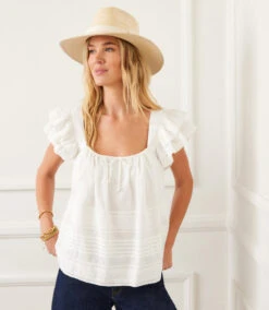 Embroidered Ruffle Sleeve Blouse