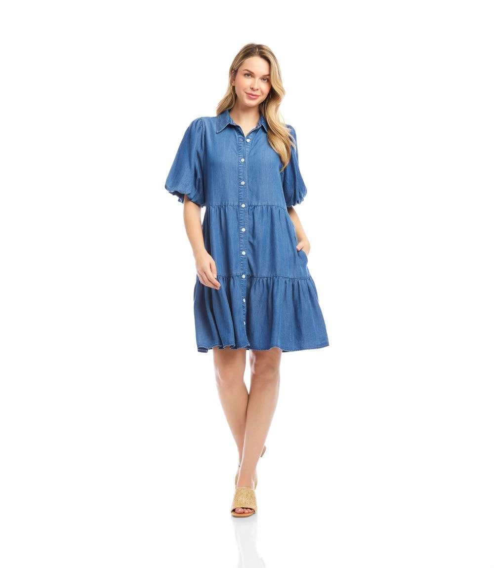 Petite Size Puff Sleeve Tiered Shirtdress 5 Petite Size Puff Sleeve Tiered Shirtdress - Image 3