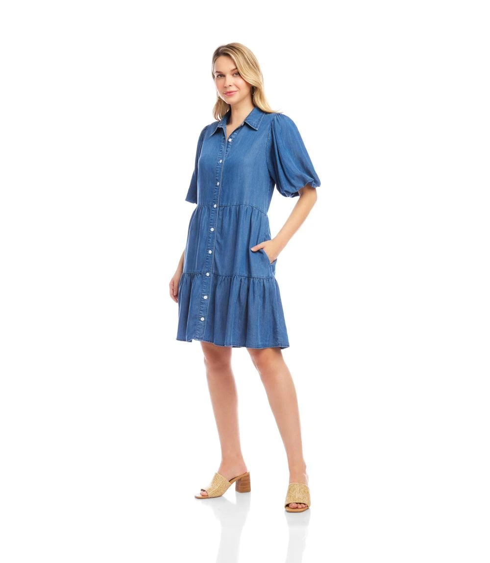 Petite Size Puff Sleeve Tiered Shirtdress 6 Petite Size Puff Sleeve Tiered Shirtdress - Image 4