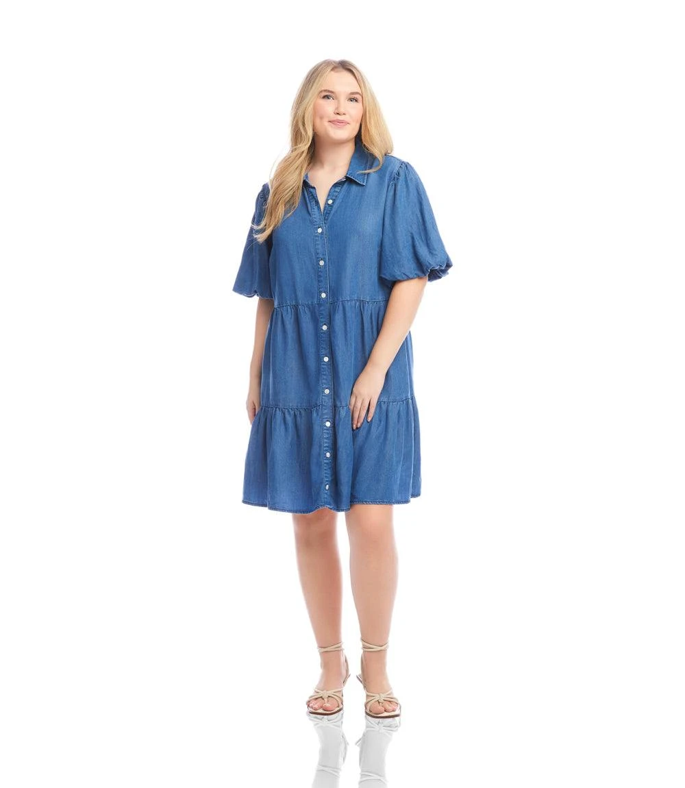 Plus Size Puff Sleeve Tiered Shirtdress 3 Plus Size Puff Sleeve Tiered Shirtdress