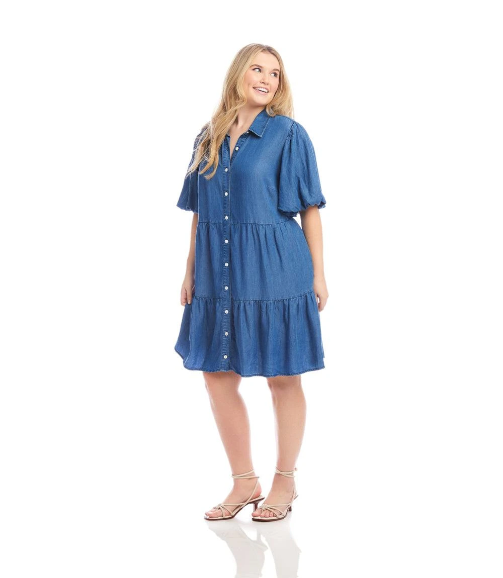 Plus Size Puff Sleeve Tiered Shirtdress 4 Plus Size Puff Sleeve Tiered Shirtdress - Image 2