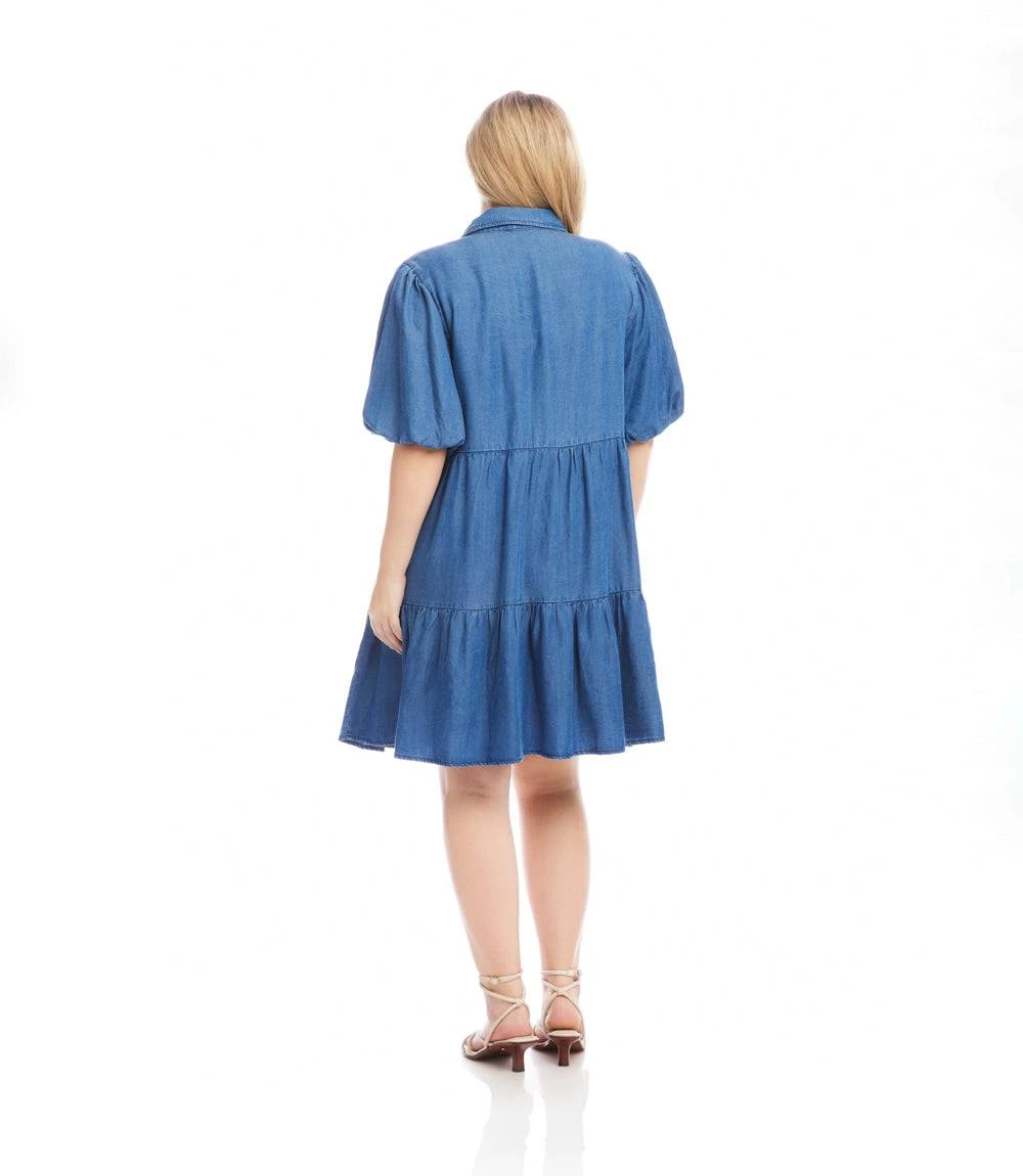 Plus Size Puff Sleeve Tiered Shirtdress 5 Plus Size Puff Sleeve Tiered Shirtdress - Image 3