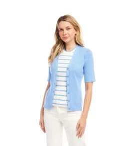 Short Sleeve Ribbed Cardigan Sweater -Karen Kane Store 2L89102 LAK karenkane 2025 Summer 00 2