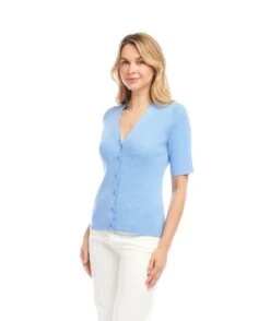 Short Sleeve Ribbed Cardigan Sweater -Karen Kane Store 2L89102 LAK karenkane 2025 Summer 00 3