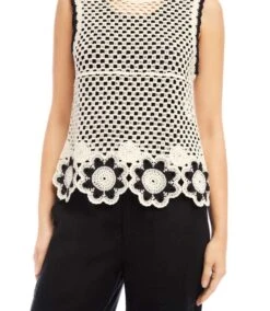 Crochet Flower Detail Sweater Tank 12 Crochet Flower Detail Sweater Tank -Karen Kane Store 2L89112 NWB KK 2025 Summer 00 4