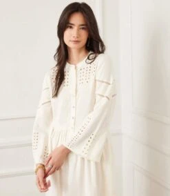Flare Sleeve Embroidered Tiered Dress