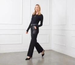 Contrast Faux Leather Pocket Wide-Leg Pants 12 Contrast Faux Leather Pocket Wide-Leg Pants -Karen Kane Store 3L09033 BLK karenkane 2025 fall 00 2