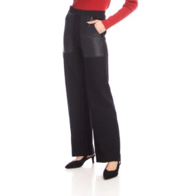 Contrast Faux Leather Pocket Wide-Leg Pants 13 Contrast Faux Leather Pocket Wide-Leg Pants -Karen Kane Store 3L09033 BLK karenkane 2025 fall 00 4