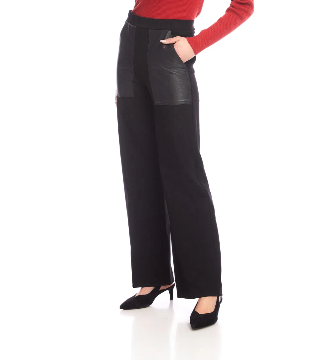Contrast Faux Leather Pocket Wide-Leg Pants 7 Contrast Faux Leather Pocket Wide-Leg Pants - Image 5