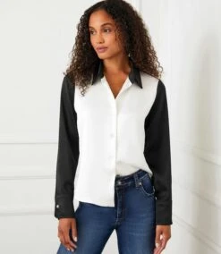 Long Sleeve Satin Colorblock Shirt