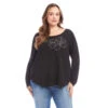 Plus Size Long Sleeve Embellished Shirttail Top -Karen Kane Store 3L13044W BLK karenkane 2025 fall 00 1