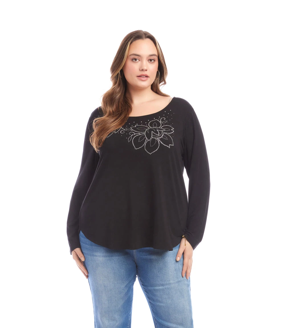 Plus Size Long Sleeve Embellished Shirttail Top 3 Plus Size Long Sleeve Embellished Shirttail Top