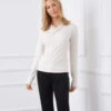 Petite Size Long Sleeve Crossover Side-Shirred Top -Karen Kane Store 3L13047P ECR karenkane 2025 fall 00 1