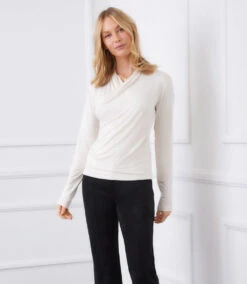 Petite Size Long Sleeve Crossover Side-Shirred Top
