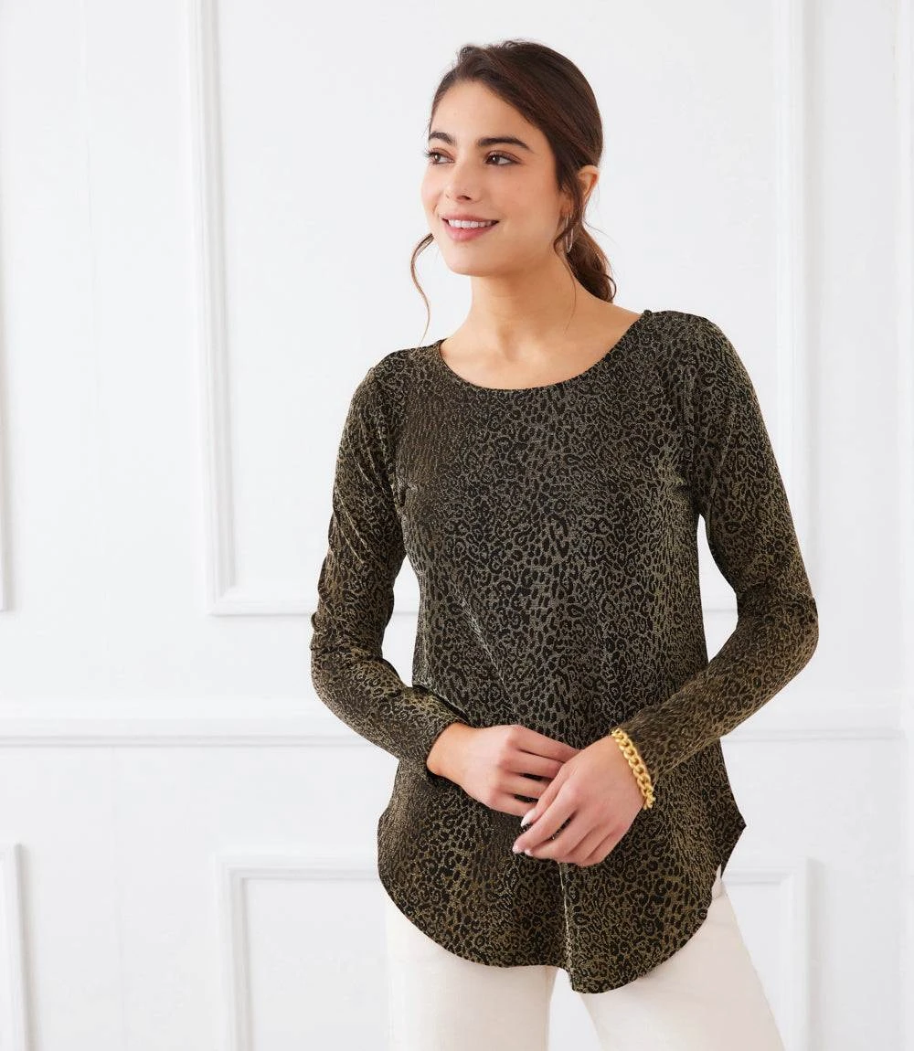 Long Sleeve Metallic Knit Shirttail Top 7 Long Sleeve Metallic Knit Shirttail Top - Image 5