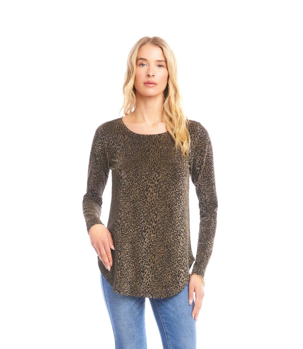 Long Sleeve Metallic Knit Shirttail Top 4 Long Sleeve Metallic Knit Shirttail Top - Image 2