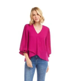 Petite Size Layered Sleeve Asymmetric Top -Karen Kane Store 3L25011P MAG karenkane 2025 fall 00 3