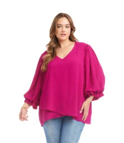 Plus Size Layered Sleeve Asymmetric Top