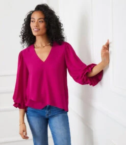 Layered Sleeve Asymmetric Top