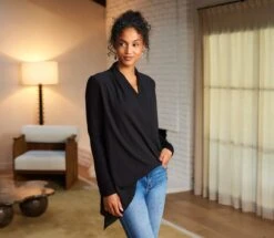 Contrast Double Layer Wrap Top 20 Contrast Double Layer Wrap Top -Karen Kane Store 3L25012 BLK karenkane 2025 fall 00 2