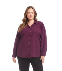 Plus Size Long Sleeve Dropped Shoulder Blouse