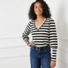 Petite Size Stripe Bishop Sleeve V-Neck Top -Karen Kane Store 3L25401P BLC karenkane 2025 fall 00 2