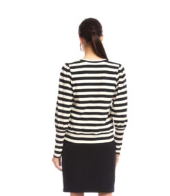 Petite Size Stripe Bishop Sleeve V-Neck Top -Karen Kane Store 3L25401P BLC karenkane 2025 fall 00 5