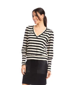 Stripe Bishop Sleeve V-Neck Top -Karen Kane Store 3L25401 BLC karenkane 2025 fall 00 4