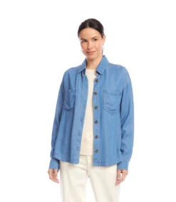 Long Sleeve Soft Denim Shirt Jacket -Karen Kane Store 3L33300 DEN karenkane 2025 fall 00 3