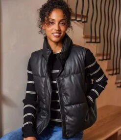 Faux Leather Quilted Puffer Vest -Karen Kane Store 3L34200 BLK karenkane 2025 fall 00 2