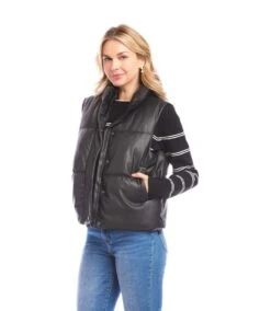 Faux Leather Quilted Puffer Vest -Karen Kane Store 3L34200 BLK karenkane 2025 fall 00 7