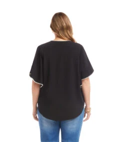 Plus Size Flutter Sleeve Edge Stitch Top -Karen Kane Store 3L35100W BLC karenkane 2025 fall 00 3