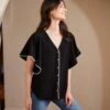 Flutter Sleeve Edge Stitch Top -Karen Kane Store 3L35100 BLC karenkane 2025 fall 00 1