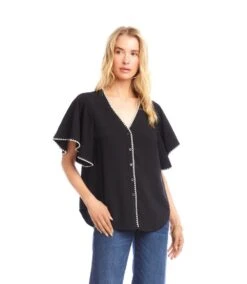 Flutter Sleeve Edge Stitch Top -Karen Kane Store 3L35100 BLC karenkane 2025 fall 00 3