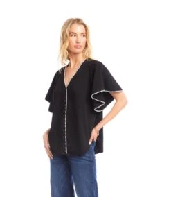 Flutter Sleeve Edge Stitch Top -Karen Kane Store 3L35100 BLC karenkane 2025 fall 00 4