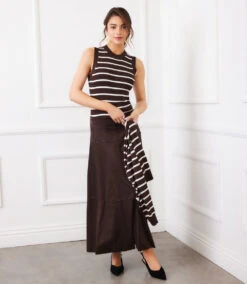 Tiered Faux Suede Midi Skirt 19 Tiered Faux Suede Midi Skirt -Karen Kane Store 3L35300 BRO karenkane 2025 fall 00 2